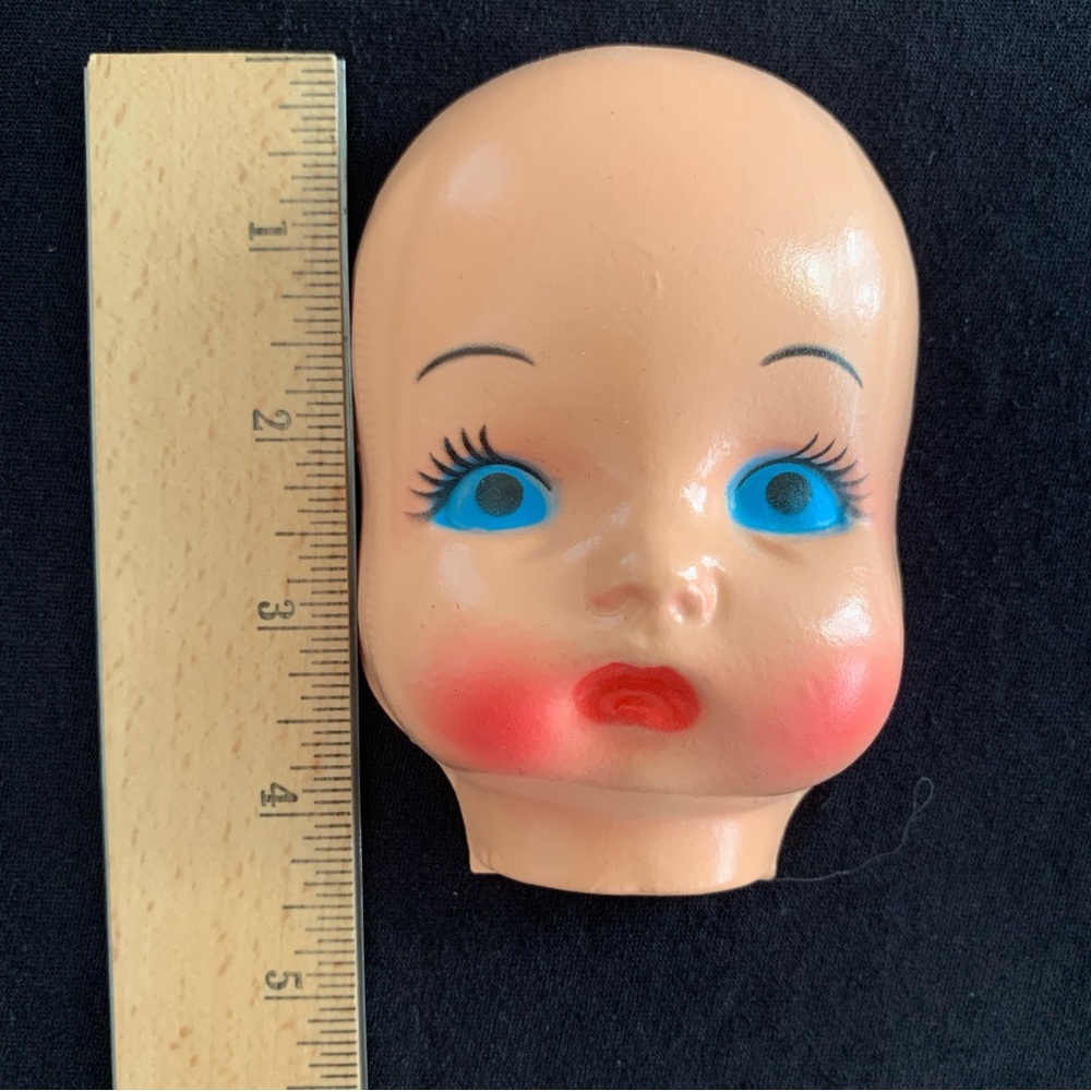 Vintage Lot MCM Celluloid Plastic Half Doll Heads Faces Blue Eyes Red Lips 4.5” - Picture 6 of 7